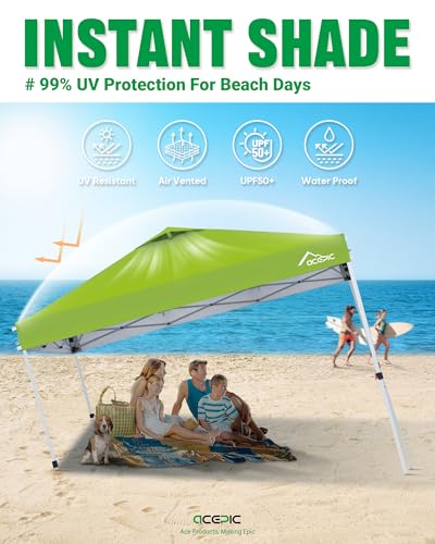 Image of Acepic 10x10 Pop Up Canopy Tent, Silver-Coating Top,Pop Up Canopy Tent Instant Portable Shelter with 1-Button Push and Wheel Carry Bag, 8 Stakes and 4 Canopy Weights (Radiant Green, 10x10)