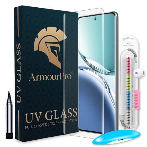 Image of ArmourPro Military Grade UV Tempered Glass Screen Protector Compatible for Oppo F27 Pro Plus 5G and Oppo F27 Pro with Edge to Edge Coverage, Cable Protector and Easy Installation kit (6.7 Inch)