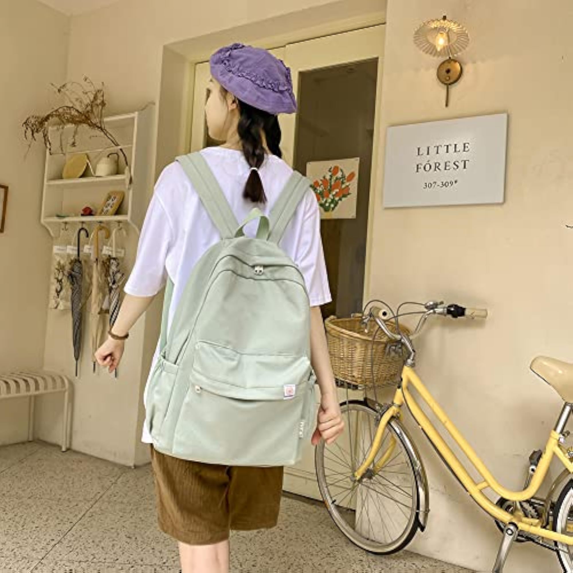 Sage Green Aesthetic Backpack, Large Capacity for Girls