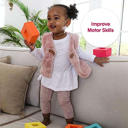 Image of Edushape Color Window Blocks - Set of 12 Baby Soft Blocks with Peek-a-Boo Tinted Window - Large Colorful Building Blocks for Toddlers 1-3 - Stacking Blocks for Construction Play and Child Development