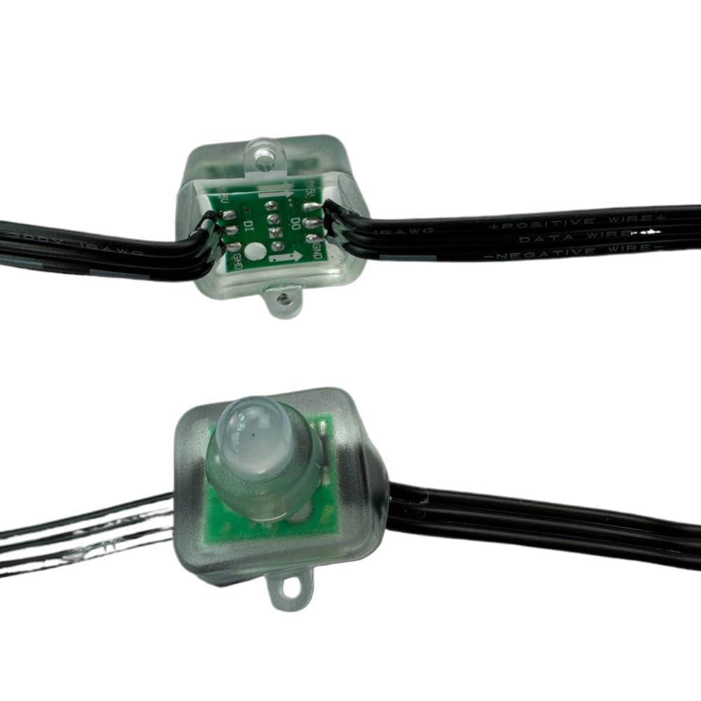 RGB-Pixel-Lichterkette, DC 5 V, quadratisch, 12 mm, WS2811, IC-adressierbar, 3-polig, 18 AWG, schwarzer Draht, 10 cm Abstand, 50 Pixel pro Set, IP68