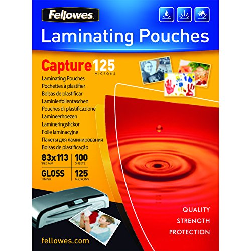 Fellowes 5307101 - Pack de 100 fundas para plastificar, 83x113 mm, acabado brillo, 125 micras