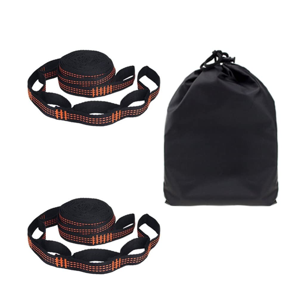 Lot de 2 sangles de hamac en polyester renforcé spécial 5 anneaux haute résistance barbelé Noir (orange)