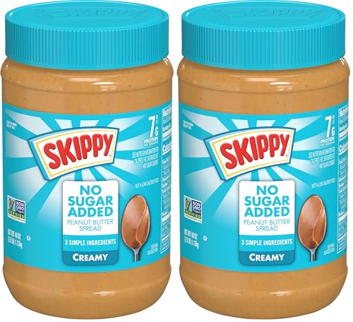 SKIPPY Creamy Peanut Butter Spread, No Sugar Added Peanut Butter, 7 g Protein Per Serving, 40 Oz Jar (Pack of 2)