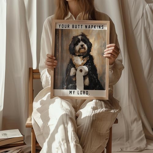 Image of aj decor Havanese Gothic Bathroom Wall Art Print Poster, Dog Pet Lover Picture Painting Artwork Bedroom Living Room Office Dining Room 151D (Havanese Gothic Bathroom, 11 inch W x 14 inch L, Wood Frame)