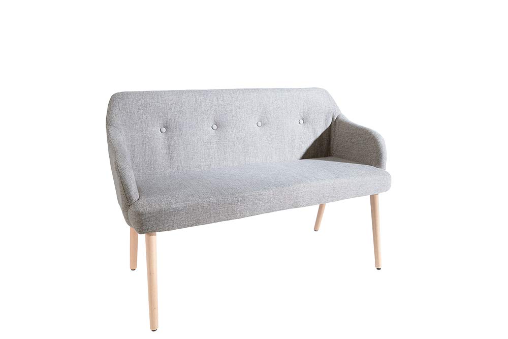 invicta INTERIOR Design Sitzbank Scandinavia hellgrau mit Armlehne Bank Buche Gestell im Retro Trend
