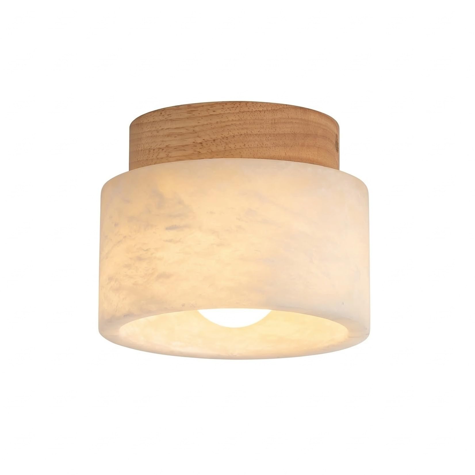 NHPJFDC Translucent Stone Ceiling Light, Natural Wood Flush Mount Fixture, Round Close to Ceiling Lamp with Warm Stone Shade for Hallway, Entryway, Bedroom, Corridor, Cloakroom Residential