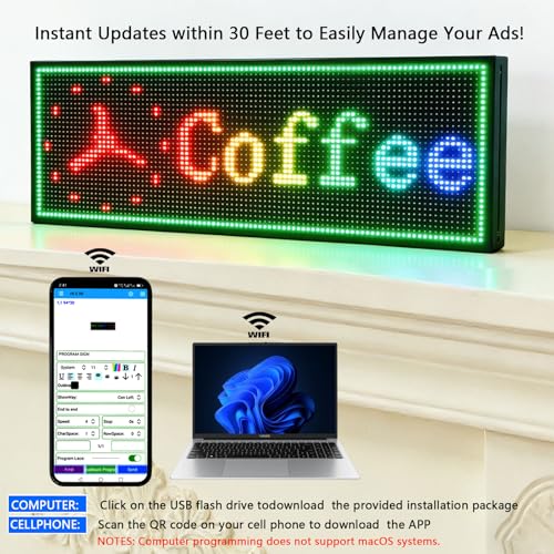 Image of P10 Digital Scrolling Led Sign Board Programmable, Open Neon Signs, Outdoor Waterproof Electronic Message Display Board , Full Color High Brightness Wifi Control, for Advertising Public Business Store Restaurant Window 39''x14''