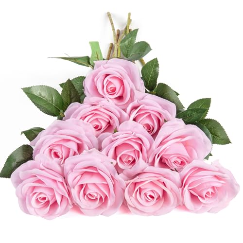 DuHouse 10 Stück künstliche Rosen Seidenblumen Fake Rose 54cm einzelnen Langen Stiel künstlich Blumen Bouquet für Brautstrauß Arrangement Hochzeit Tafelaufsatz Party Haus Küche Dekor(Rosa)