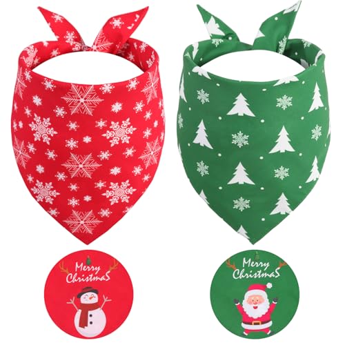 Gofshy Christmas Dog Bandanas Large 2PCS for Dog Triangle Reversible Holiday Bandana for Boy Girl Bibs Accessories for Medium Large Dogs Cats Pets