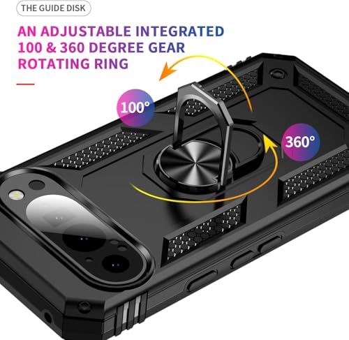 Image of REALCASE Google Pixel 9A Back Cover Case | Heavy Duty PC Hybrid Shock Proof Armor Defender Ring Holder Back Cover Case for Google Pixel 9A 5G (Black)
