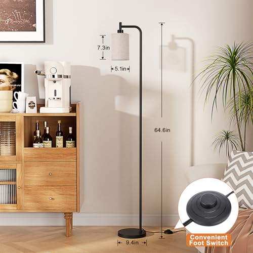 Image of Ziisee Floor Lamps for Living Room - Tall Standing Lamp with Linen Shade, Floor Lamp with LED Bulbs, Modern Floor Lamps for Bedroom Office Corner