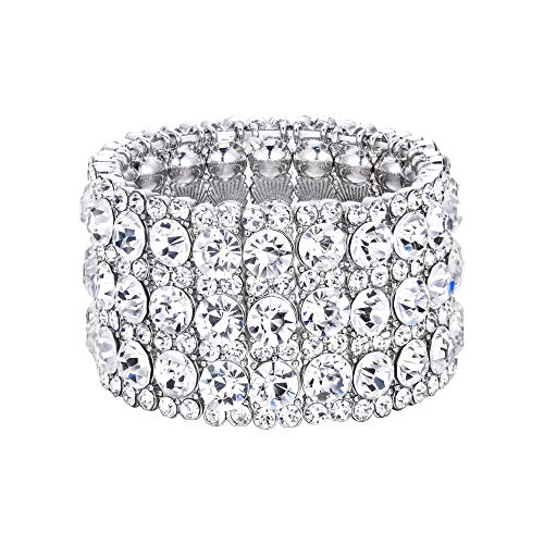 EVER FAITH Women's Round Shaped Austrian Crystal Wedding 3 Layers Luxury Elastic Stretch Bracelet