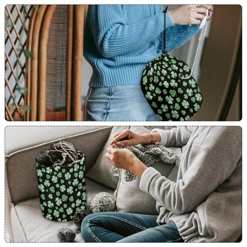 Image of Sellikakes St. Patrick's Day Lucky Leaf Crochet Bag Knitting Bag Yarn Storage Organizer Chrochet Mini Yarn Holder Storing Crochet Accessories