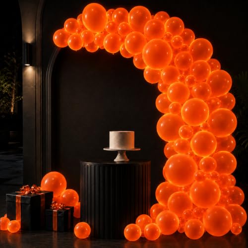 Image of 100 Pcs UV Neon Orange Balloons 12 inch Neon Party Supplies, Balloons, Glow in the Dark for Birthday, Graduation, Baby Shower,Wedding, Anniversary Valentines Party Decorations
