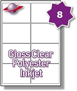 8 Per Page/Sheet 5 Sheets (40 TRANSPARENT Sticky Labels) Label Planet® CLEAR GLOSS POLYESTER Self-Adhesive Blank Plain A4 Perm Premium Printable Rectangle Stickers, Works For Laser/INKJET Printers, 99.1 x 67.7 MM UK LP8/99 GCP, Multi-Purpose
