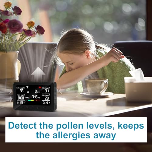 Smart-Air-Quality-Monitor-Indoor-Air-Quality-Meter-Detects-Pollen-CO-PM25-PM10-CO2-TVOC-Humidity-Temp-App-for-ConfigurationData-History-and-Alerts-Connected-with-5GHz-Wi-Fi