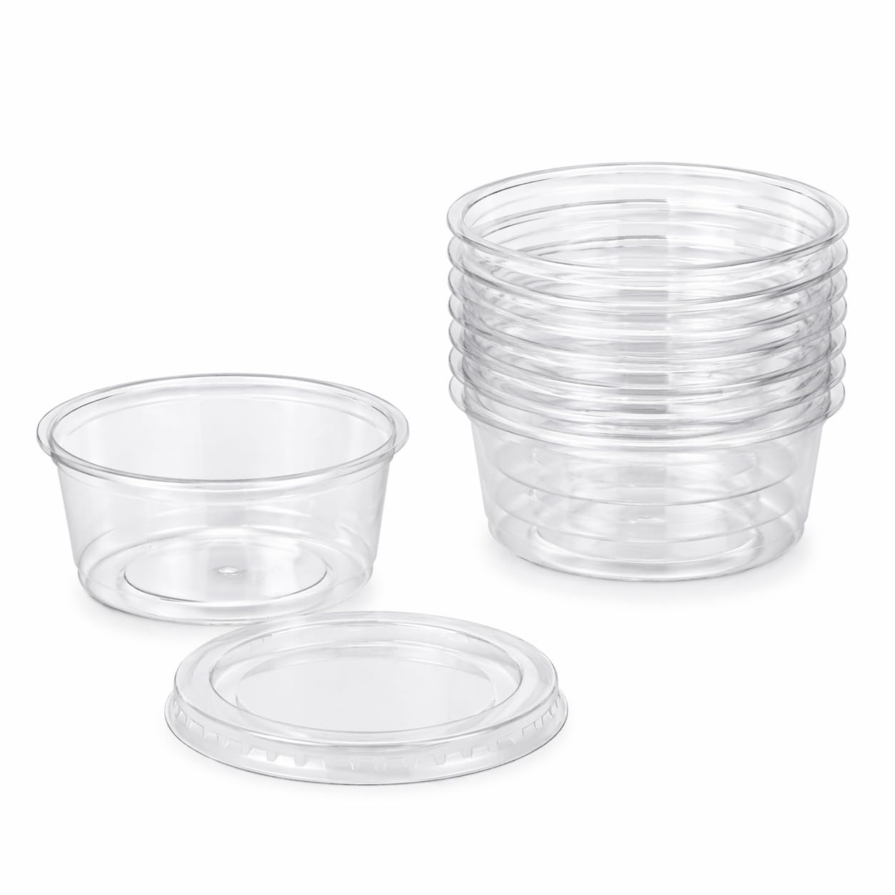 Caroline Round Plastic Food Tubs with Lids 2oz - Disposable Food Storage Containers for Sauces, Samples and Small Food Portions