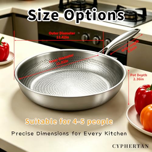 CYPHERTAN Titanium Frying Pan 11 Inch with Lid, Hammered Induction Skillet - image 6