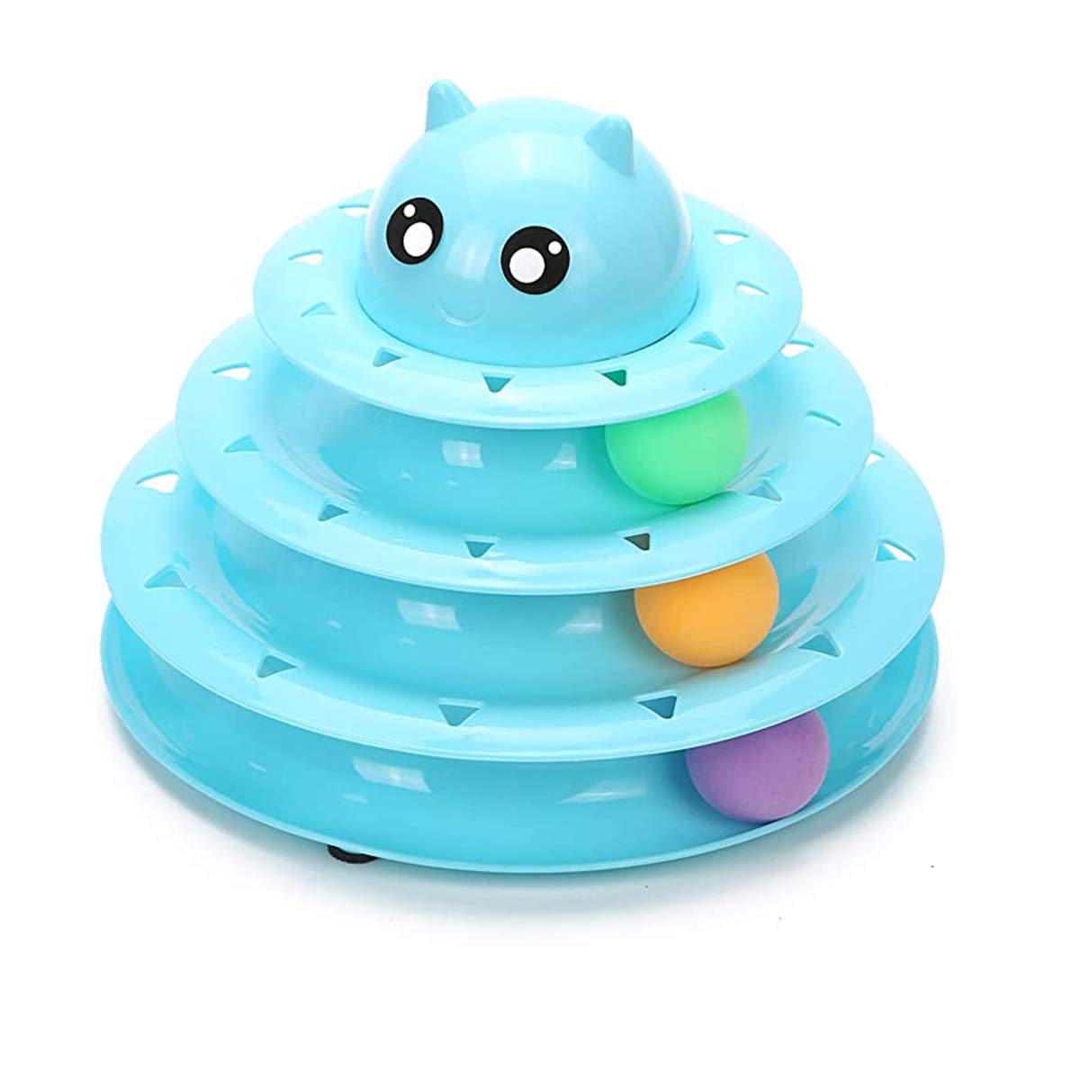 ALIQI Pet Interactive Cat Toy Roller 3 Level Towers Tracks Roller with Three Colorful Ball Interactive Kitten Fun Mental Exercise Puzzle Toys (Blue)