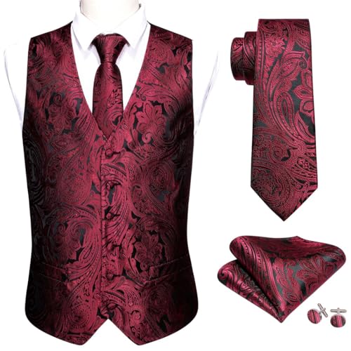 Men's Textured Silk Waistcoat Tie Set with Hanky Cufflinks Sleeveless Suit Vest for Wedding Business2