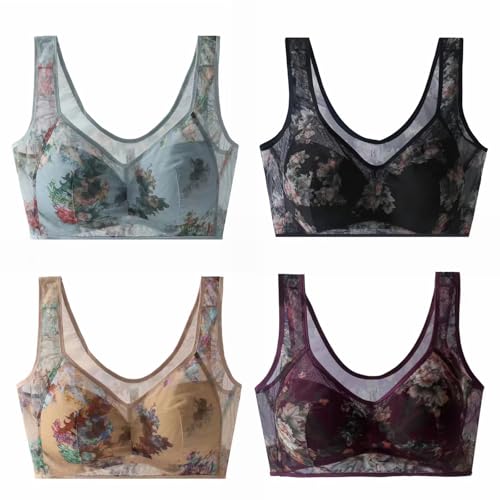4PCS Ellebloom Bra, Elle Bloom Bras for Women, Ellebloom - Ice Silk Lace Cooling Comfort Bra