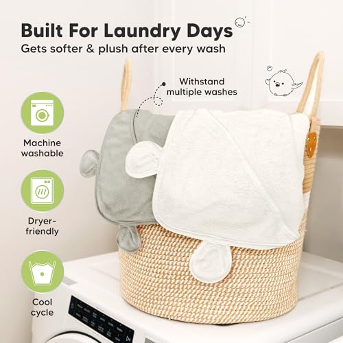 Image of KeaBabies 2-Pack Hooded Baby Towels for Newborn - 30x30 Soft & Absorbent Viscose from Bamboo Baby Bath Towels with Hood for Infant, Toddler,Kids,Boys Girls,Newborn Bath Essentials (Graphite, Petite)