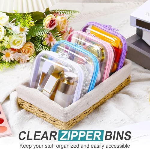Image of Hoolerry 4 Pcs Hard Clear Zipper Case Makeup Bags Plastic Zipper Pouch Transparent Storage Box Containers for Cosmetics, Snacks, Building Blocks, Puzzles(Clear,5 x 5 x 2 in,Multicolor)