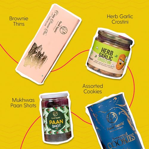 Image of The Flavour Republic Premium Diwali Celebration Snack Hamper | Bhai Dooj Gift Box with Assorted Cookies, Herb Garlic Crostini, Brownie Thins & Mukhwas Paan Shots | Healthy Gourmet Snacks for Birthdays, Anniversaries, Corporate & Family Gifting