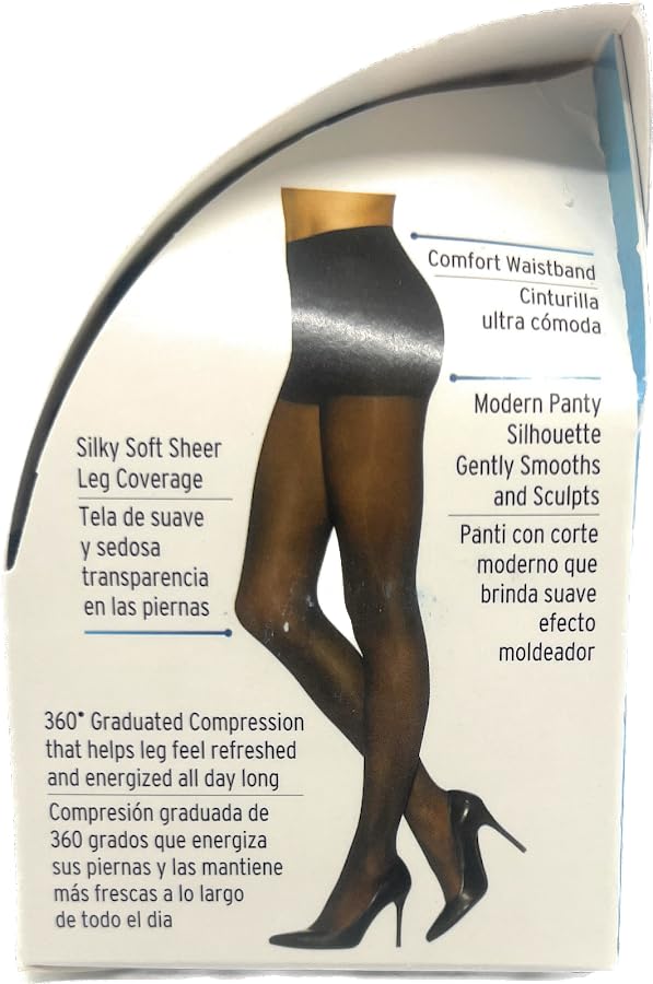 Women's Sheer Energy Black Sheer Tights Control Top Sheer Toes 360 Medium Support Leg Black Pantyhose3