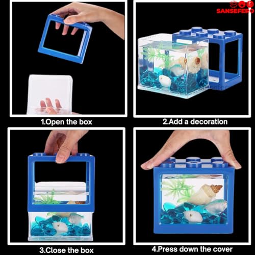 Image of Building Block Fish Tank for Double Betta Fish Tank and Mini Aquarium Tank for Small Fishes, Shrimps, Turtle, Betta etc. Large (YU-18) Random Colors