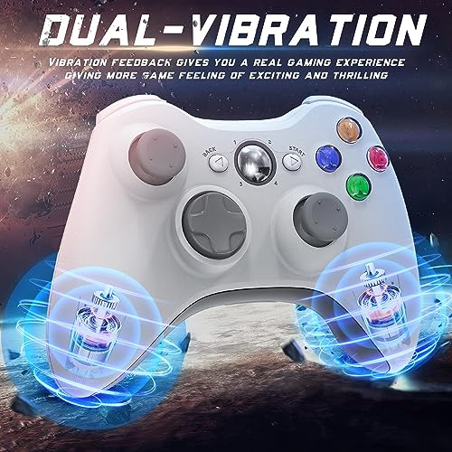 Image of Gamrombo 2 Pack Replacement for Xbox 360 Controller, Wireless Controllers Gamepad Upgraded Joystick Compatible with 360 & Slim, Windows 11 /10 /8 /7 PC Controller with Dual Shock, 2.5mm Audio Jack(White)