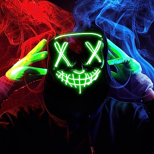 Image of JOYIN Halloween Led Mask, Light Up Mask and Gloves for Cosplay Costume (Green), 3 Modes Scary Glow in The Dark Masks for Boys Girls Halloween Party Dress Up Accessories, Gifts Giving