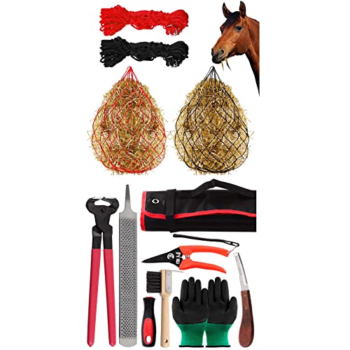 Keadic 9 Pcs Horse Farrier Hoof Trimmer Tool With 36”Slow Hay Feeder Black Horse Hay #TOP21