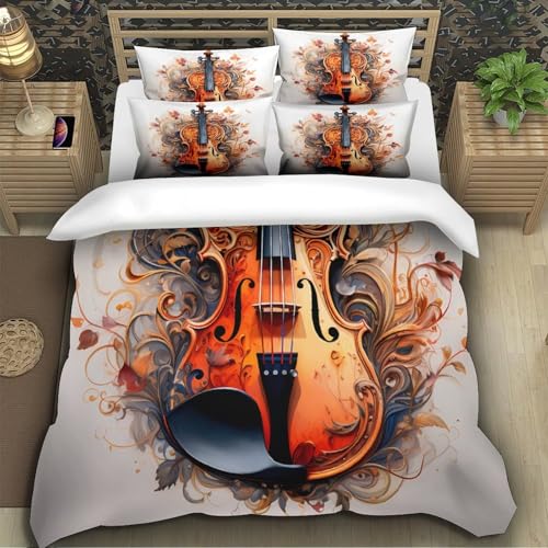 Housse de couette violon 140x200 parure de lit microfibre 3D pour lit simple ado - 5