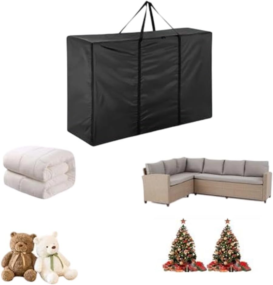 Waterproof Oxford fabric storage bag with large capacity, designed for garden mats and versatile storage, features a double zipper and carry handles for a