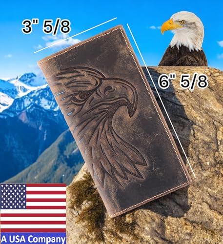 Image of F&L CLASSIC Men's RFID Vintage Look Genuine Leather Long Bifold Wallet Checkbook Wallets,brown eagle head,240-102