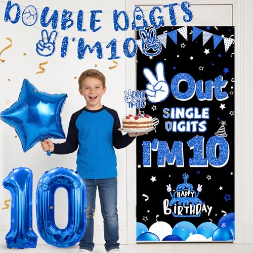 Kit anniversaire 10 ans bleu et décorations chiffres - 5