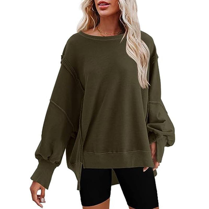 TANMESSOWomen's Lightweight Oversized Sweatshirts Reverse Seam Crewneck Pullover Casual Long Sleeve Tops