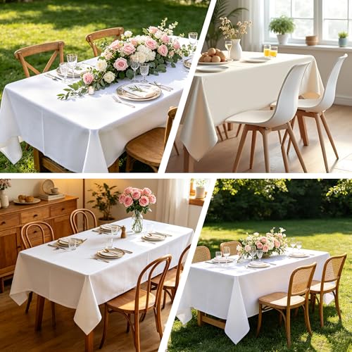 Image of 10 Pack Table Cloth 60 x 102 Inch, Rectangle Tablecloth, Stain and Wrinkle Resistant Washable Polyester Table Cover for Buffet Party, Dinner, Weddings and Camping, White
