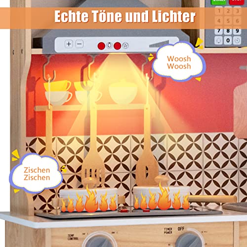 GOPLUS Kinderküche, Küchenspielset aus Holz mit Kochzubehör, abnehmbarem Waschbecken, Wasserhahn, Eismaschine… – Bild 5