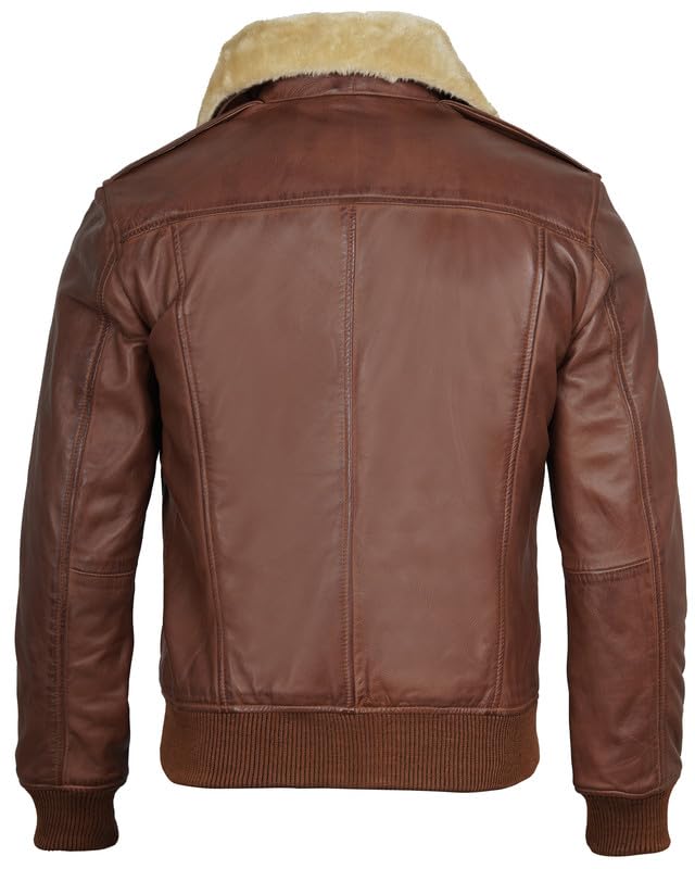 Image of Blingsoul Disc Temp Shearling Collar Leather Jacket for Men | [1129217] Garrett Cognac, 3XL