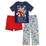 Sonic The Hedgehog Boys Pajama Set - 3 Piece Pants, T-Shirt & Shorts - Sleepwear PJ Set for Kids, Toddler Boys Pajamas Blue