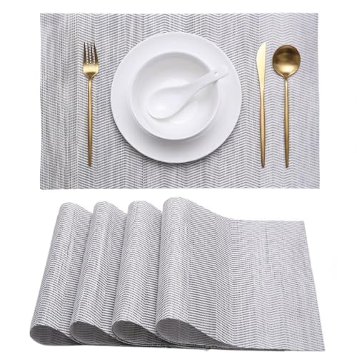 Image of Decor & More Table mat || Polyester Silk Dining Table mat || 45 * 30 CM Table mats || Heat-Resistant || Easy to Clean || Table Mats Set of 4 (Grey)