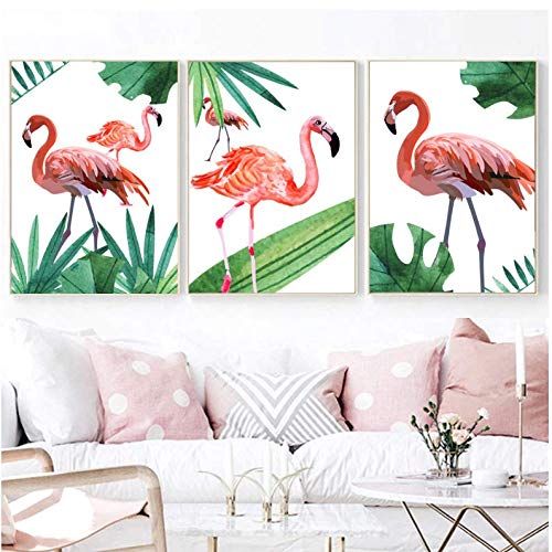 Toile flamant rose et plante moderne pour deco salon 50x70cm