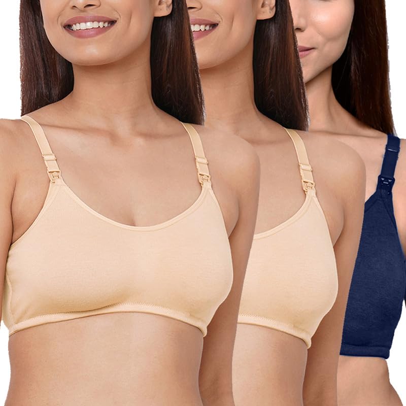 Image of Inner Sense Organic Cotton Bamboo Nursing Bra for Women I Non Padded Feeding Bra with Keyhole Back Design I Wire Free Maternity Innerwear with Full Coverage
