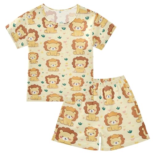 Pajama Sets Cute Lion Pattern Short Sleeve Summer Sleepwear 2 Piece Pjs