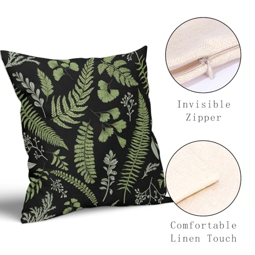 Aportt LEAFPW-0301 Green Leaf Plant Pillow Covers 18X18 Inch Set Of 2 Tropical Fern Herbs Botanical Leaves Decorative Pillow Cases Vintage Floral Black Cushion Case Retro Home Decor thumb #2