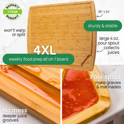 Image of 4XL Bamboo Butcher Block Cutting Board - Extra Large Cutting Boards for Kitchen 36 x 24 - Wood Countertop 24 x 36 Cutting Board - Single Tone