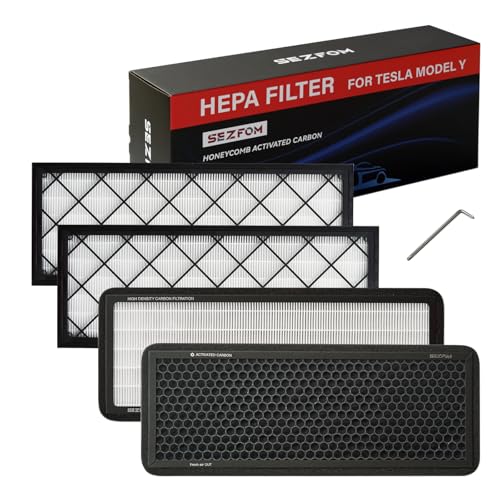 SEZFOM Front Trunk Hepa Filters Kit for Tesla Model Y(2022-2026) with Activated Carbon 4-pack Dual Layer Air Filter Replacement Includes 2 HEPA Filter 2 Carbon Filter
